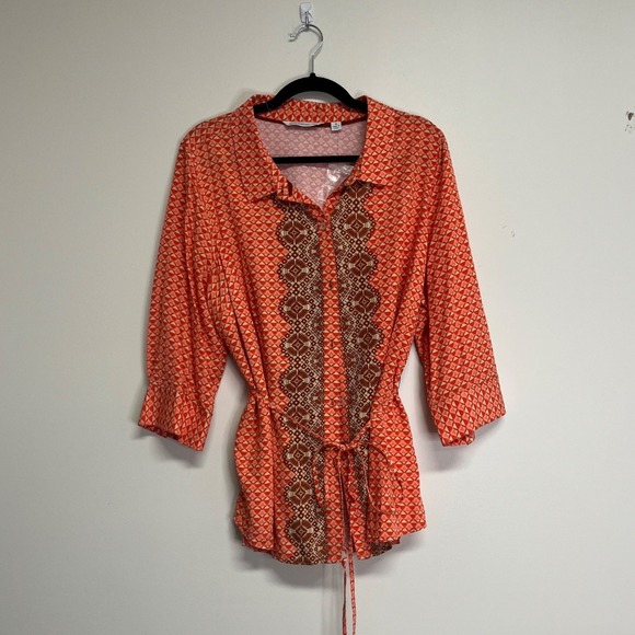 Isaac Mizrahi Live‎ Women's Orange Geometric Print Blouse Size 1X - Picture 1 of 7